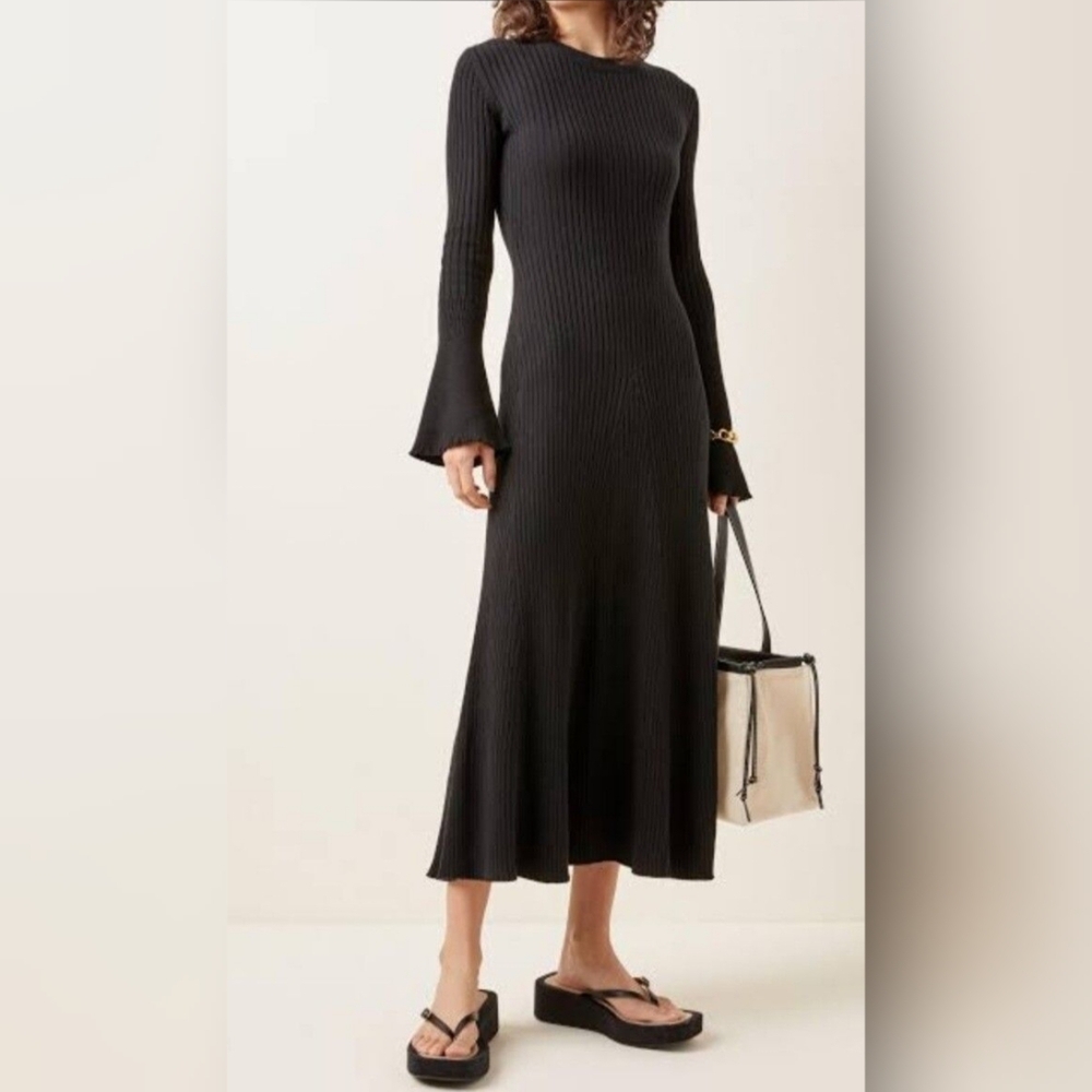 Anna Quan Isla Black Long Sleeve Ribbed Cotton Knit Dress NWT 8 - Picture 3 of 13
